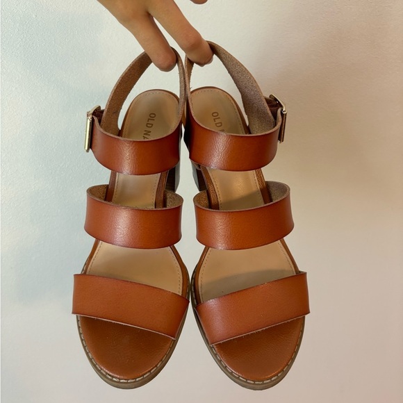 Old Navy Shoes - Ols Navy Brown Block Heels with Gold Buckle - Size 7 1/2
